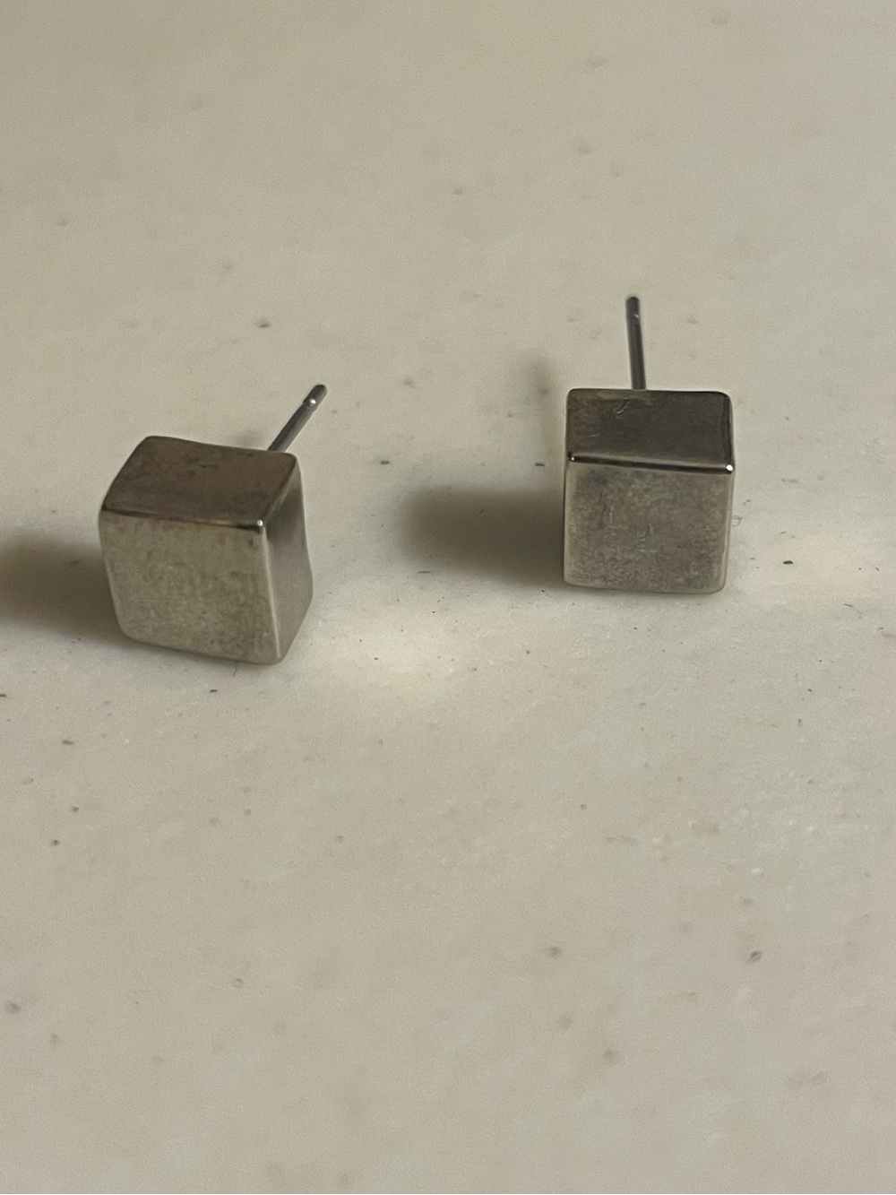 Minimalist Cube Earrings in Silver Plating Modern Contemporary Unisex - Picture 3 of 6